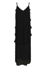 Cream Tima Dress with Ruffle Details in Pitch Black