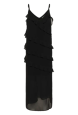 Cream Tima Dress with Ruffle Details in Pitch Black