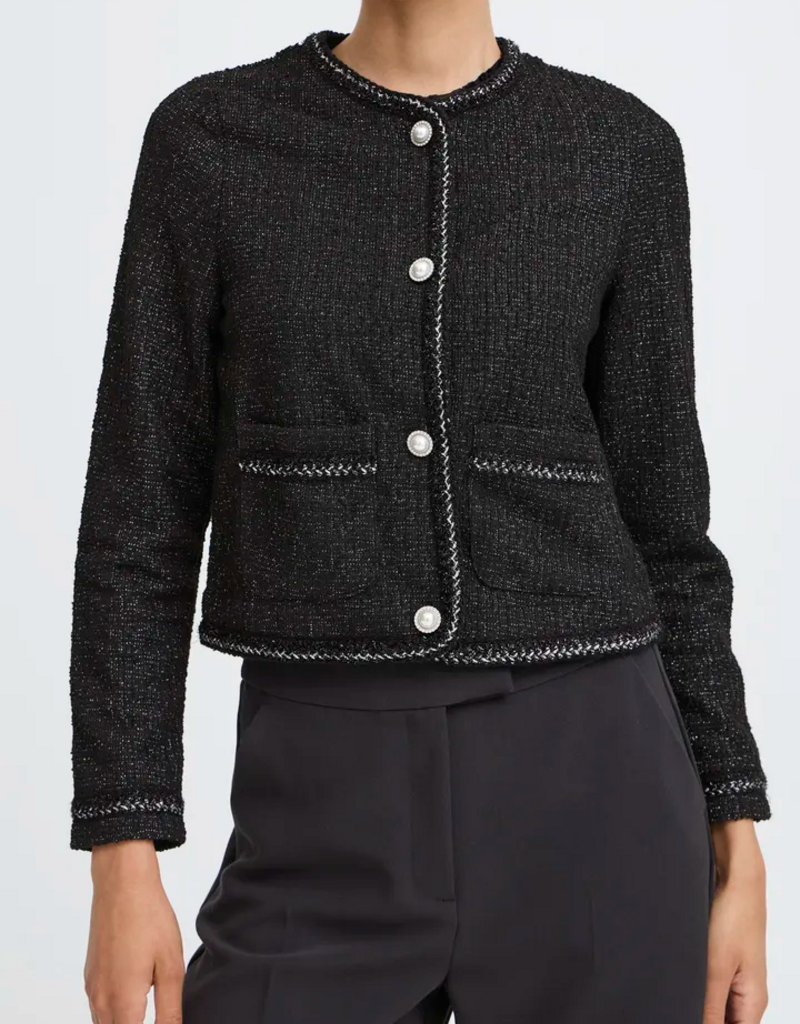 B.Young Panthea Short Tweed Jacket in Meteorite Black