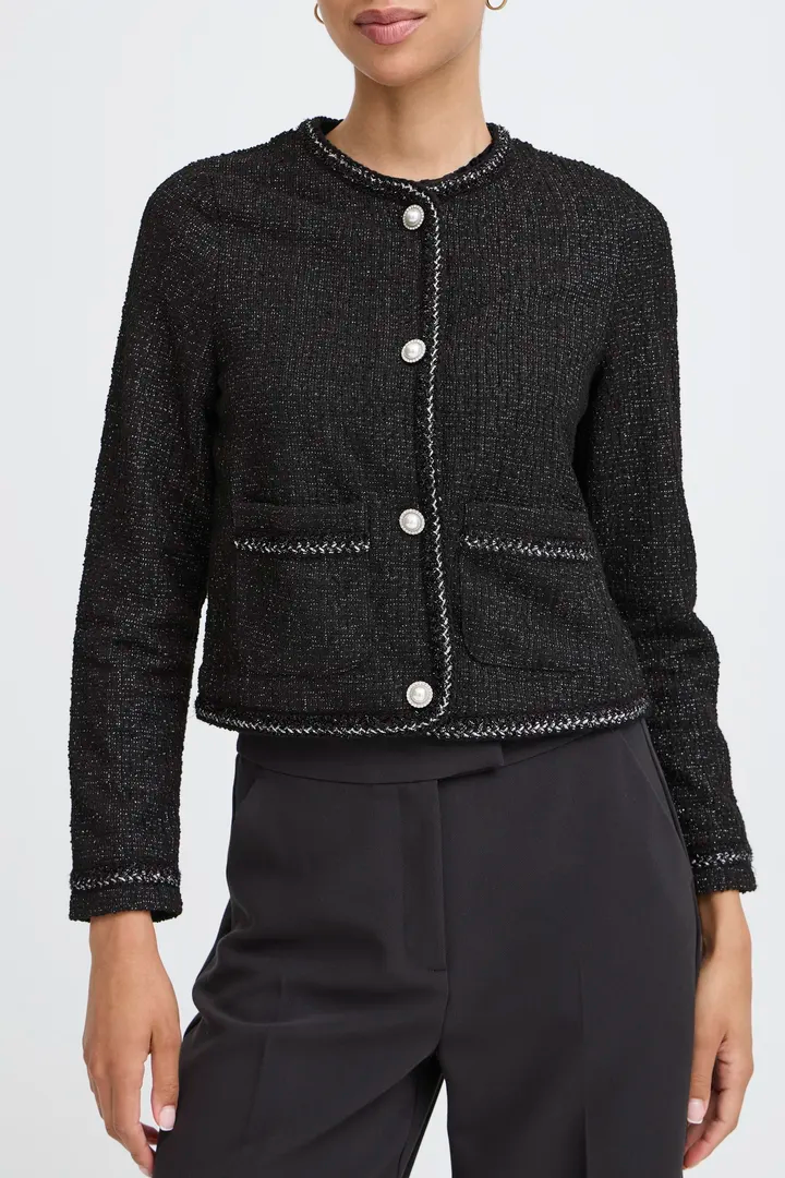 Panthea Short Tweed Jacket in Meteorite Black - Adorn Boutique