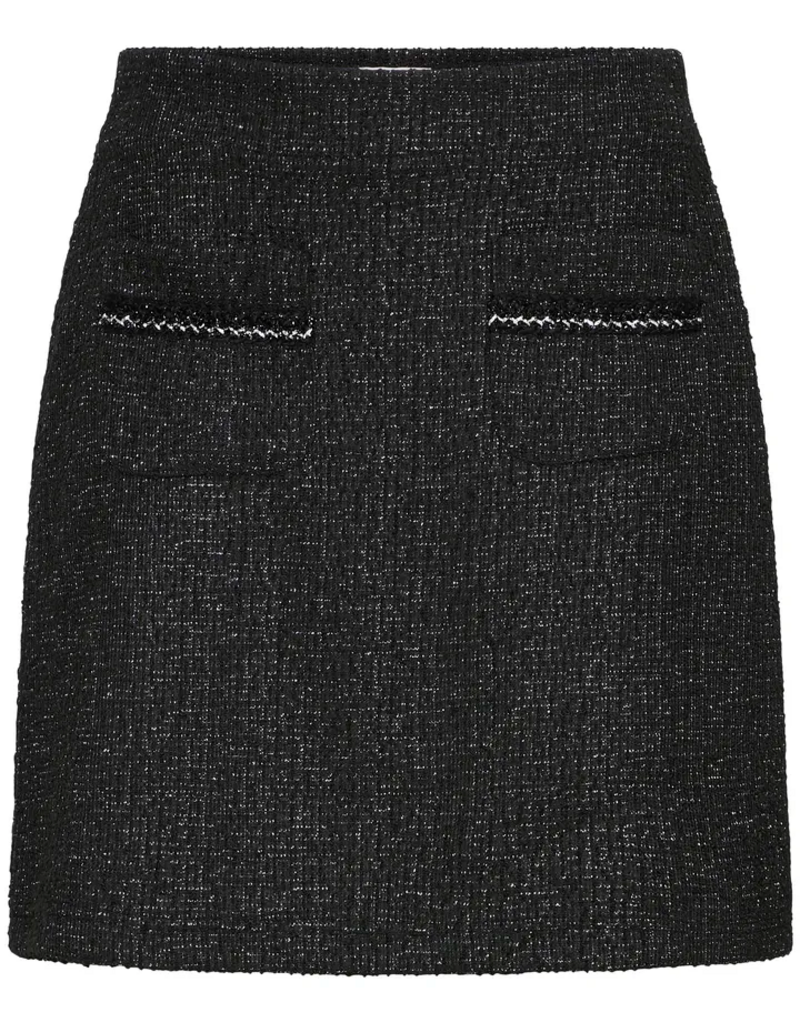 B.Young Panthea Short Tweed Skirt in Metorite Black