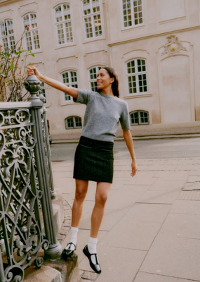 B.Young Panthea Short Tweed Skirt in Metorite Black