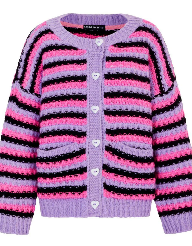 Cara and the Sky Bernice Stripe Cross Stitch Cardigan in Lilac Stripe