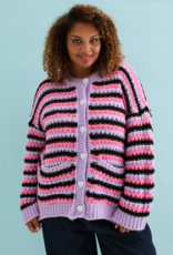 Cara and the Sky Bernice Stripe Cross Stitch Cardigan in Lilac Stripe