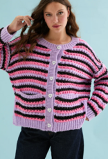 Cara and the Sky Bernice Stripe Cross Stitch Cardigan in Lilac Stripe