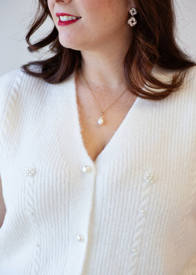 Cream Klementine Slipover Vest with Pearl Buttons