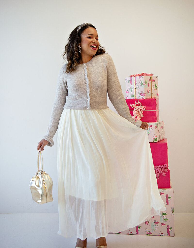 Cream Flake Skirt In Whisper White