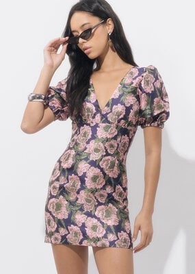 Adelyn Rae Primrose Puff Sleeve Jacquard Mini Dress