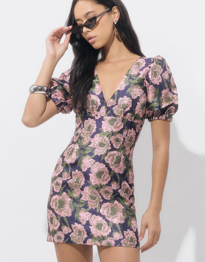 Adelyn Rae Primrose Puff Sleeve Jacquard Mini Dress