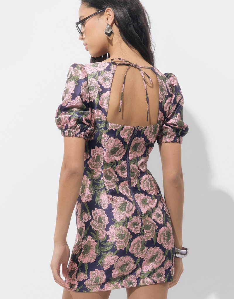 Adelyn Rae Primrose Puff Sleeve Jacquard Mini Dress