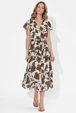 Adelyn Rae Taylor Flowy Wrap Midi Dress in Brown Floral