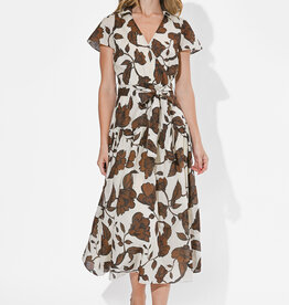 Adelyn Rae Taylor Flowy Wrap Midi Dress in Brown Floral