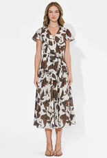 Adelyn Rae Taylor Flowy Wrap Midi Dress in Brown Floral