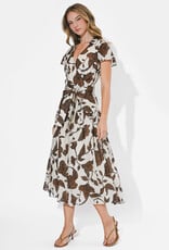 Adelyn Rae Taylor Flowy Wrap Midi Dress in Brown Floral
