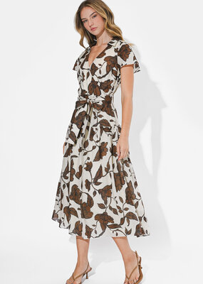 Adelyn Rae Taylor Flowy Wrap Midi Dress in Brown Floral