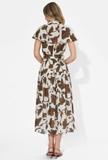 Adelyn Rae Taylor Flowy Wrap Midi Dress in Brown Floral