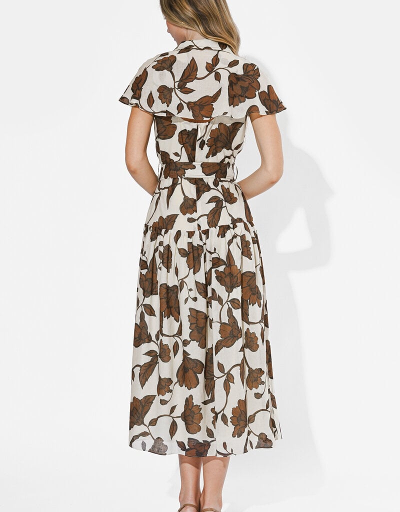 Adelyn Rae Taylor Flowy Wrap Midi Dress in Brown Floral