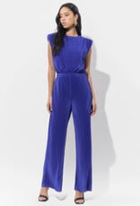 Adelyn Rae Annalise Padded Shoulder Plisse Jumpsuit in Royal Blue