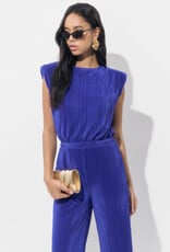 Adelyn Rae Annalise Padded Shoulder Plisse Jumpsuit in Royal Blue