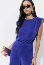 Adelyn Rae Annalise Padded Shoulder Plisse Jumpsuit in Royal Blue