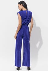 Adelyn Rae Annalise Padded Shoulder Plisse Jumpsuit in Royal Blue