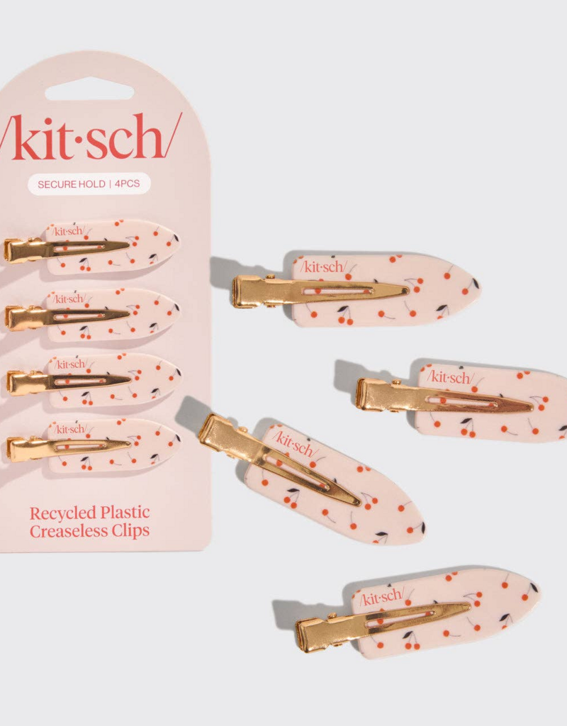 Kitsch 4pc Recycled Plastic Creaseless Clips - Cherry Print