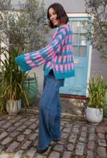 Cara and the Sky Charlotte Geometric Pattern Wide Sleeve Knit Jumper in Teal