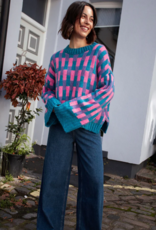 Cara and the Sky Charlotte Geometric Pattern Wide Sleeve Knit Jumper in Teal