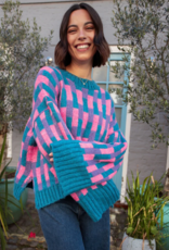 Cara and the Sky Charlotte Geometric Pattern Wide Sleeve Knit Jumper in Teal