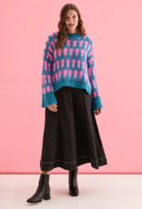 Cara and the Sky Charlotte Geometric Pattern Wide Sleeve Knit Jumper in Teal