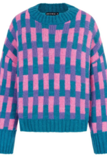 Cara and the Sky Charlotte Geometric Pattern Wide Sleeve Knit Jumper in Teal