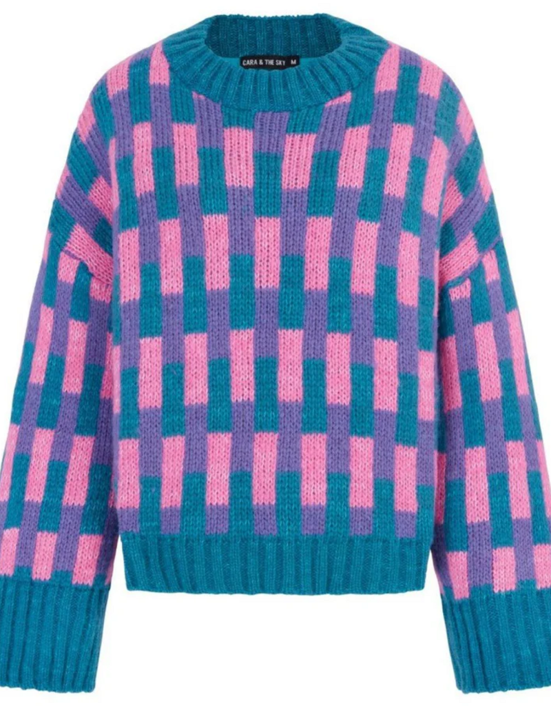 Cara and the Sky Charlotte Geometric Pattern Wide Sleeve Knit Jumper in Teal