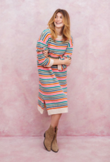 Cara and the Sky Becca Rainbow Stripe Knitted Midi Dress