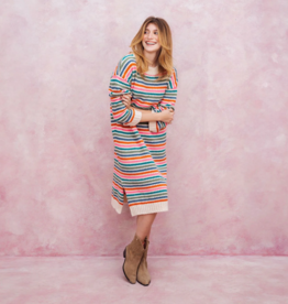Cara and the Sky Becca Rainbow Stripe Knitted Midi Dress