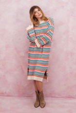 Cara and the Sky Becca Rainbow Stripe Knitted Midi Dress