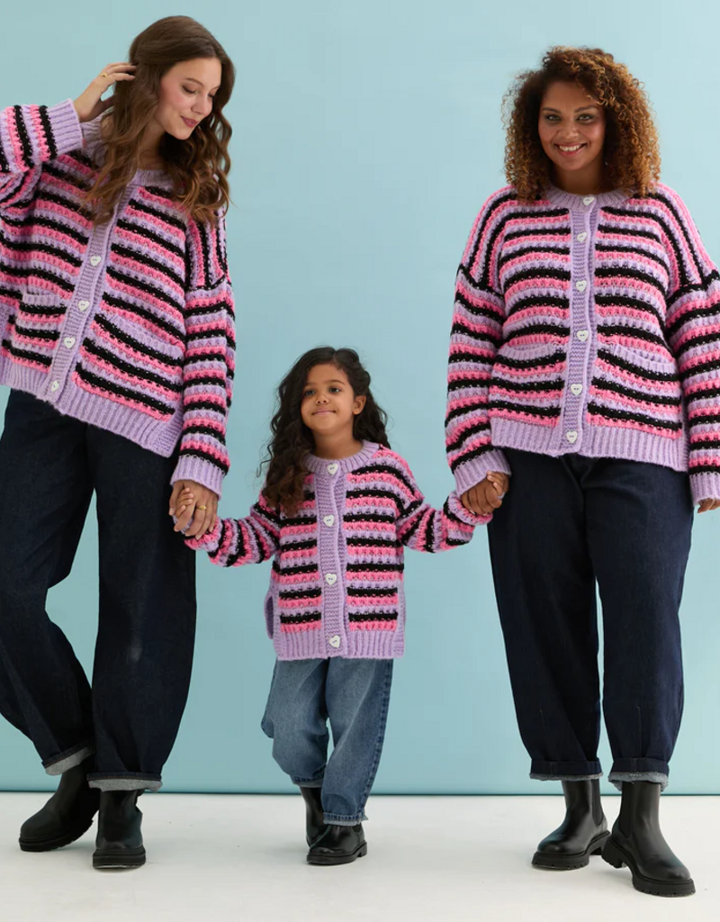 Cara and the Sky Bernice Kids Stripe Cross Stitch Cardigan in Lilac