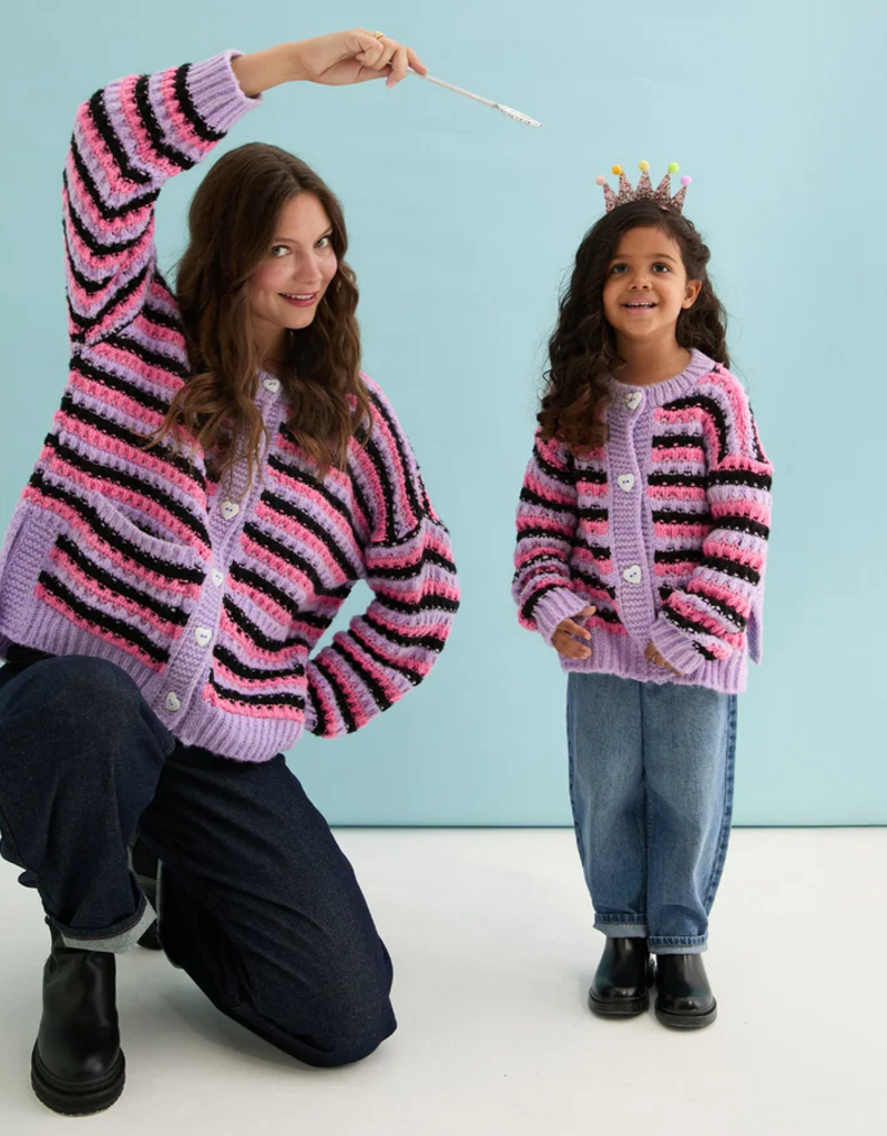 Cara and the Sky Bernice Kids Stripe Cross Stitch Cardigan in Lilac