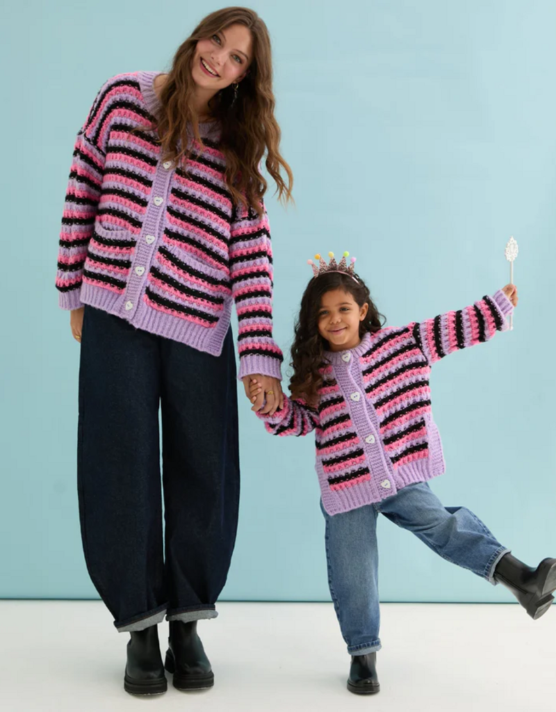 Cara and the Sky Bernice Kids Stripe Cross Stitch Cardigan in Lilac