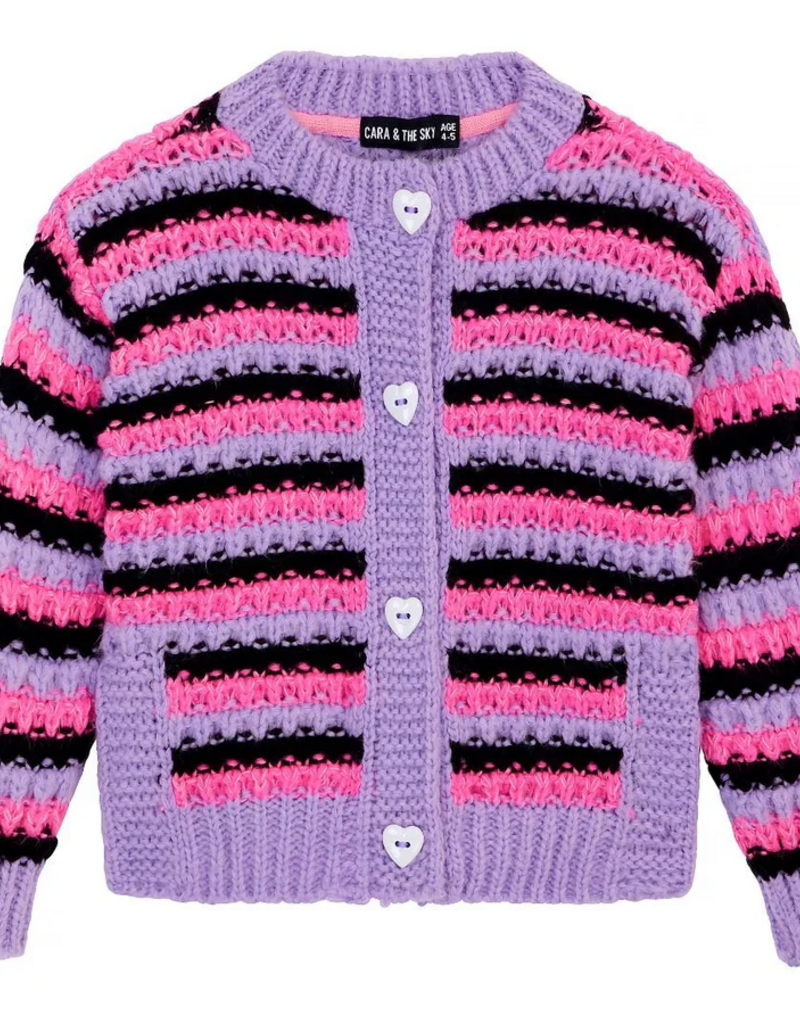 Cara and the Sky Bernice Kids Stripe Cross Stitch Cardigan in Lilac