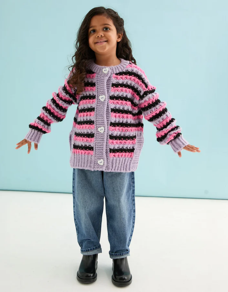 Cara and the Sky Bernice Kids Stripe Cross Stitch Cardigan in Lilac