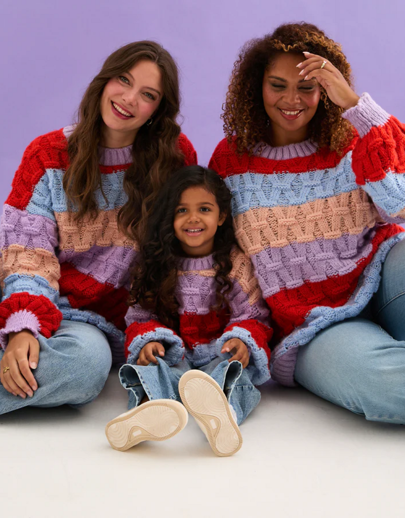 Cara and the Sky Mandy Kids Criss-Cross Stitch Balloon Sleeve Stripe Jumper