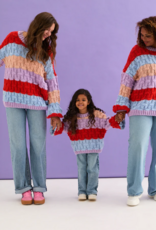 Cara and the Sky Mandy Kids Criss-Cross Stitch Balloon Sleeve Stripe Jumper