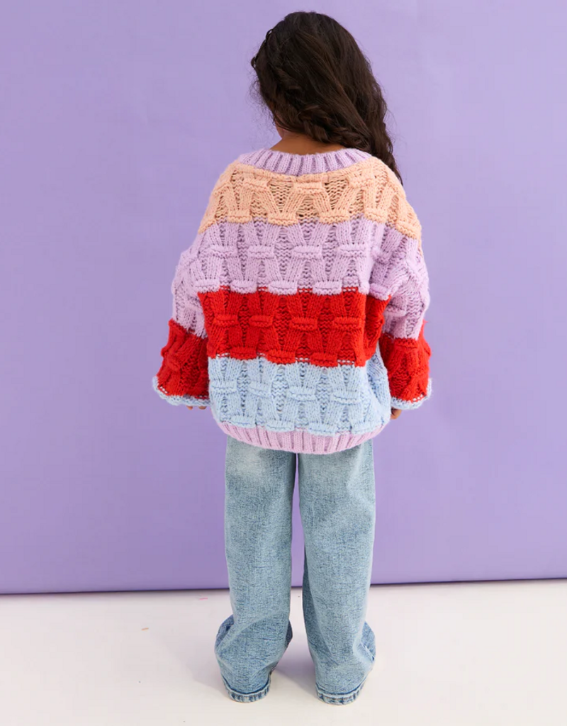 Cara and the Sky Mandy Kids Criss-Cross Stitch Balloon Sleeve Stripe Jumper