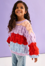 Cara and the Sky Mandy Kids Criss-Cross Stitch Balloon Sleeve Stripe Jumper