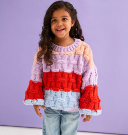 Cara and the Sky Mandy Kids Criss-Cross Stitch Balloon Sleeve Stripe Jumper