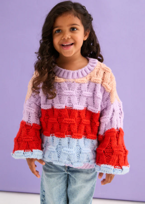 Cara and the Sky Mandy Kids Criss-Cross Stitch Balloon Sleeve Stripe Jumper