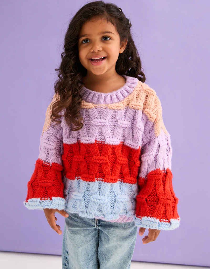 Cara and the Sky Mandy Kids Criss-Cross Stitch Balloon Sleeve Stripe Jumper