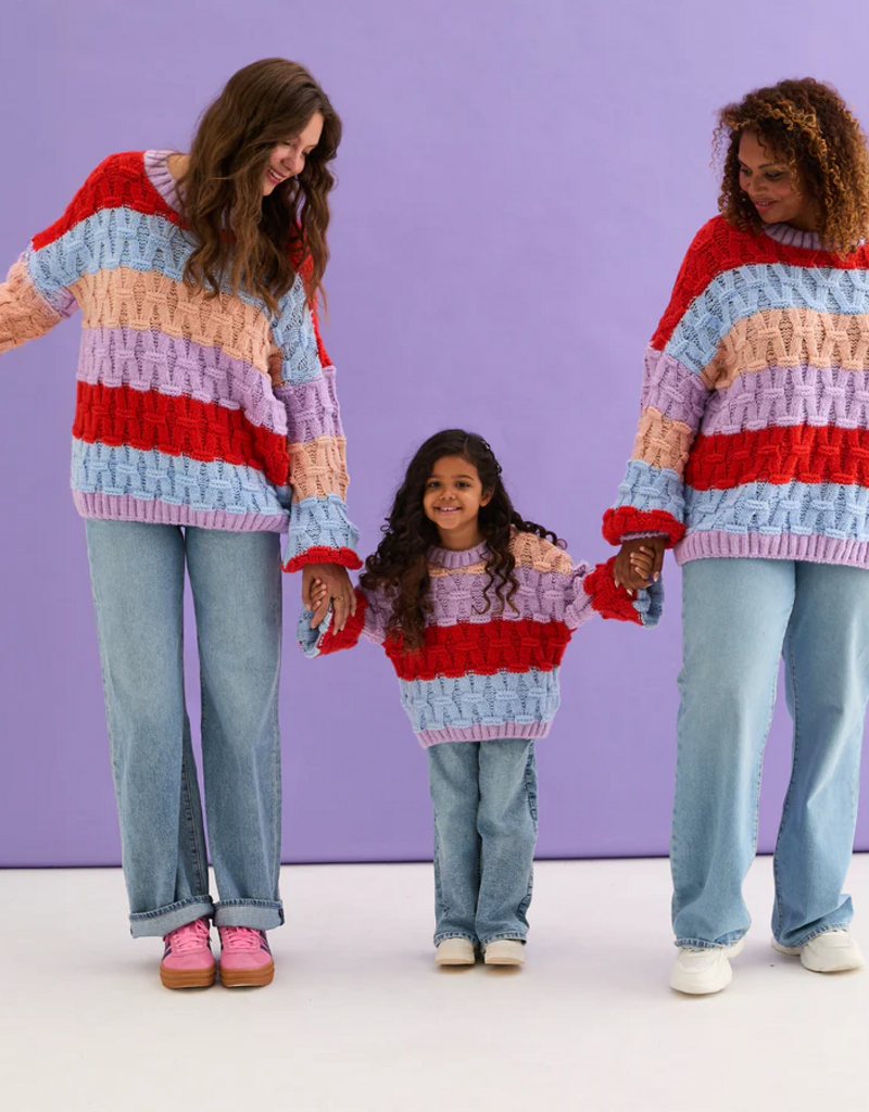 Cara and the Sky Mandy Criss-Cross Stitch Balloon Sleeve Stripe Jumper