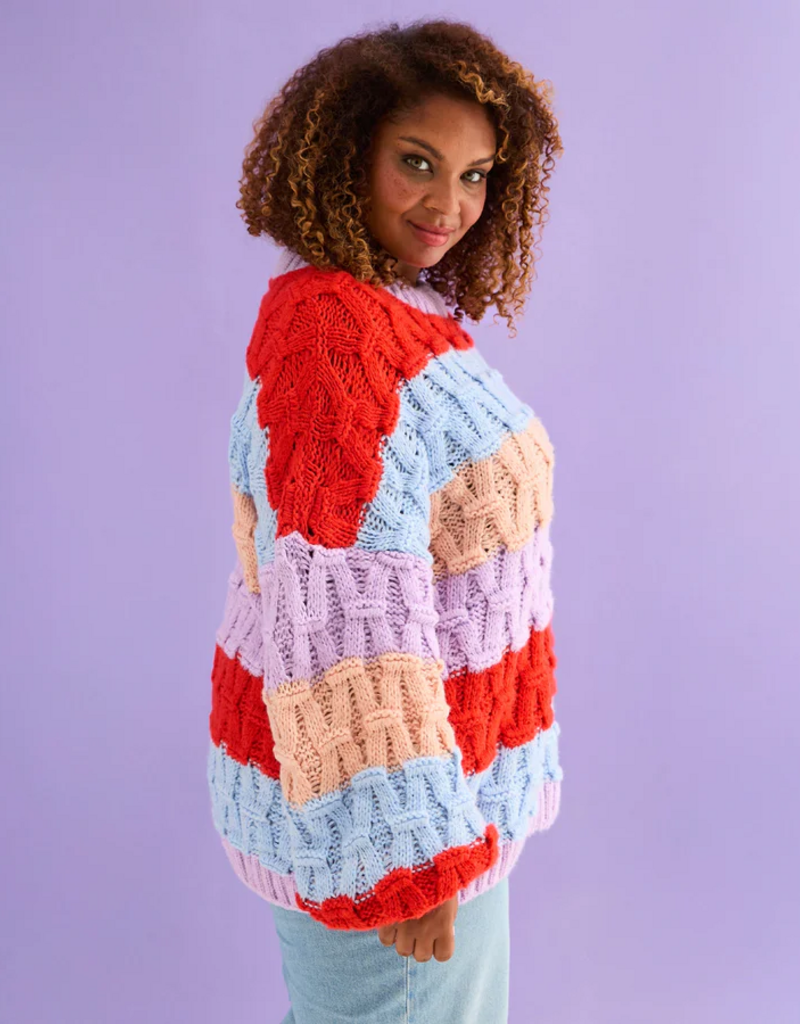 Cara and the Sky Mandy Criss-Cross Stitch Balloon Sleeve Stripe Jumper