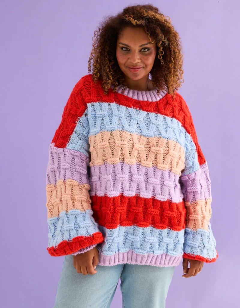 Cara and the Sky Mandy Criss-Cross Stitch Balloon Sleeve Stripe Jumper